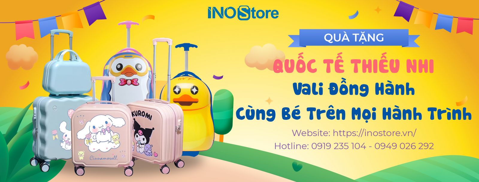 Quà tặng Quốc tế thiếu nhi - Vali kéo hoạt hình nhiều màu cho bé